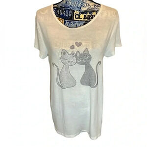 Julia Brand Bejeweled Loving Cats Tee Shirt Size L/XL